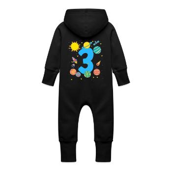 Space Adventure for Birthday Girl - Baby Organic Sweat Overalls With Hood - black - Back