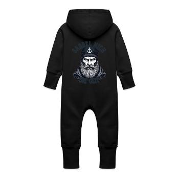 Ostfriesische Nordsee Seemann Sabbel Nich Dat Geit - Baby Bio Sweat Overall mit Kapuze - Schwarz - Hinten