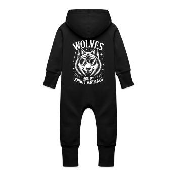 Wolf Saying, Wolves Sayings, Funny Wolf Gift - Baby Organic Sweat Overalls With Hood - black - Back