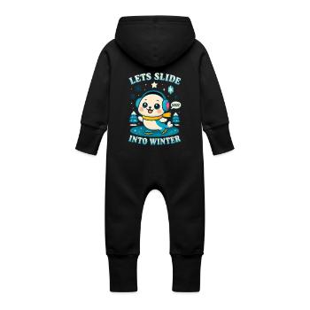 Kawaii cucciolo di foca pattinaggio in inverno terra - Tutina con cappuccio felpata ecologica per neonato - nero - Retro