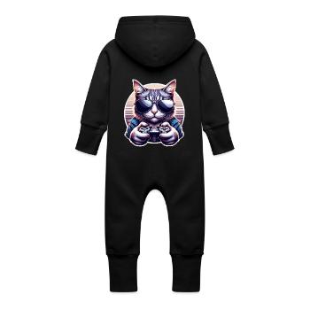 Katze Gamer Gaming Nerd - Baby Bio Sweat Overall mit Kapuze - Vanille-Milchshake - Hinten