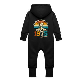 Limited Edition Juli 1975 Geburtstag Geschenk - Baby Bio Sweat Overall mit Kapuze - Schwarz - Hinten