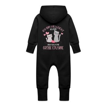 Ich bin vielleicht klein aber bald Große Cousine - Baby Bio Sweat Overall mit Kapuze - Schwarz - Hinten