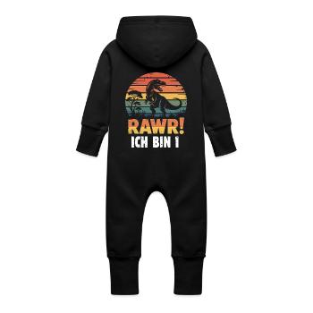 Rawr Dino a 1 an - Grenouillère à capuche bio en molleton Bébé - noir - Dos