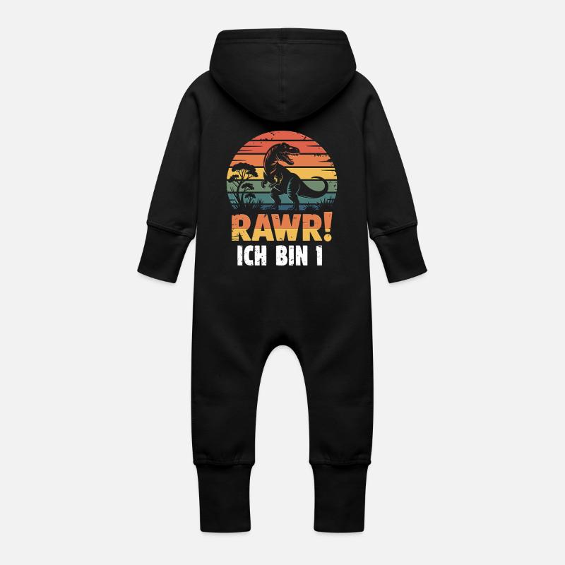 Rawr Dino a 1 an - Grenouillère à capuche bio en molleton Bébé - noir