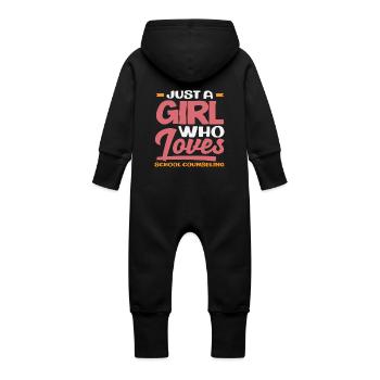 A Girl Loves School Counseling - Baby Organic Sweat Overalls With Hood - black - Back