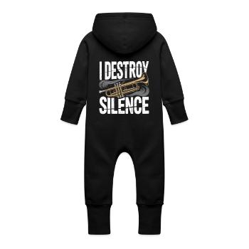 Trumpet I Destroy Silence - Baby Organic Sweat Overalls With Hood - vanilla - Back