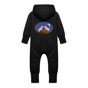 Pigs in love - Baby Organic Sweat Overalls With Hood - black - Back