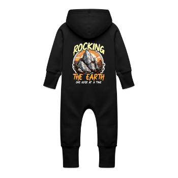 Geologist Rocking The Earth Loves Rock Collecting - Baby Organic Sweat Overalls With Hood - black - Back