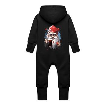 Gnome with Santa hat - Baby Organic Sweat Overalls With Hood - black - Back