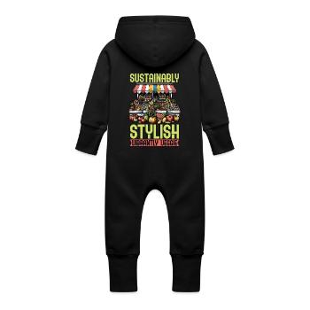 Vegetarian Sustainably Stylish Vibrantly Veganism - Baby Bio Sweat Overall mit Kapuze - Schwarz - Hinten