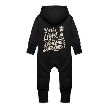 Lighthouse Motivational Saying - Positive Thinking - Baby Organic Sweat Overalls With Hood - black - Back