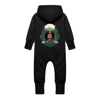 Music Retro Streetwear Turntable Landscape - Baby Organic Sweat Overalls With Hood - black - Back