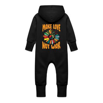 Make Love Not War Flowerpower Hippie - Baby Bio Sweat Overall mit Kapuze - Schwarz - Hinten