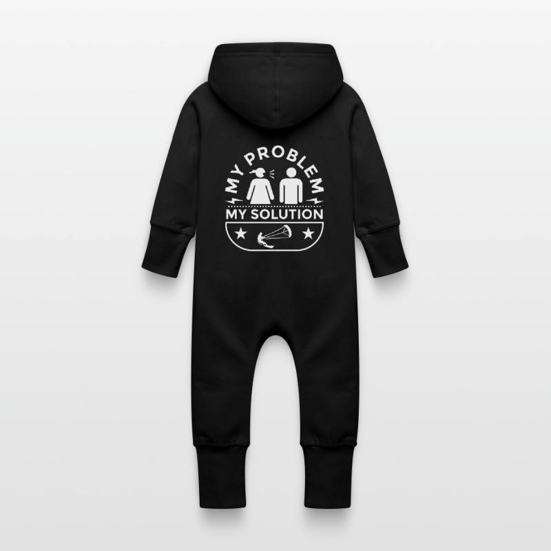 Kiteboarder My Problem My Solution Pictogram Dad Baby Organic Sweat Overalls With Hood