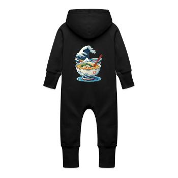 Ramen Ukiyo-E Japanese Retro Streetwear - Baby Organic Sweat Overalls With Hood - black - Back