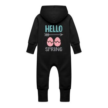 Bonjour le design printanier avec des œufs de Pâques - Grenouillère à capuche bio en molleton Bébé - noir - Dos