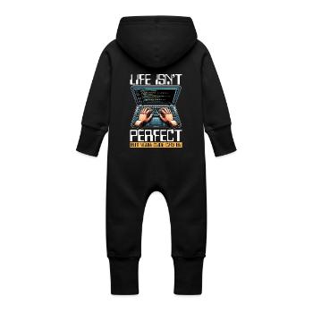 Coder Life Isn't Perfect But Your Code Developer - Baby Organic Sweat Overalls With Hood - black - Back