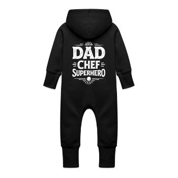 Dad Chef Superhero – Papa Koch Superheld - Baby Organic Sweat Overalls With Hood - vanilla - Back