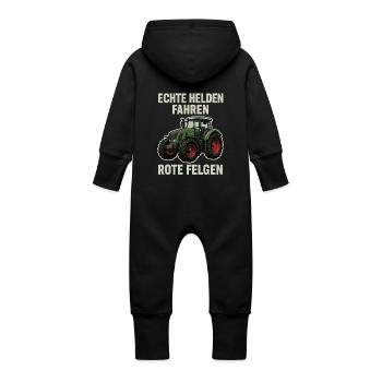 Echte Helden fahren Traktor - Baby Bio Sweat Overall mit Kapuze - Schwarz - Hinten