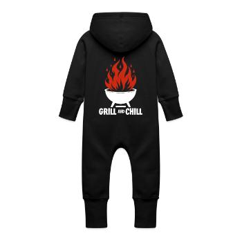 Grillen & Chillen Grill-Logo Grill and Chill - Baby Organic Sweat Overalls With Hood - vanilla - Back