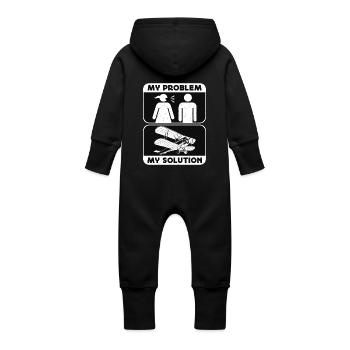 Aerobatic Pilot My Problem My Pictogram Dad Mom - Baby Bio Sweat Overall mit Kapuze - Schwarz - Hinten