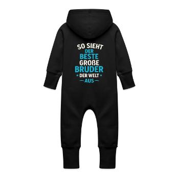 Bester großer Bruder – Weltbester Bruder Shirt - Baby Bio Sweat Overall mit Kapuze - Schwarz - Hinten