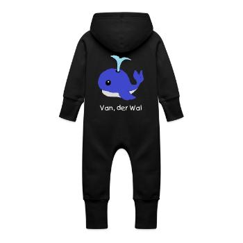 Van der Wal mit Beschriftung - Baby Bio Sweat Overall mit Kapuze - Schwarz - Hinten
