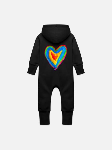 Herz - Baby Bio Sweat Overall mit Kapuze - Schwarz