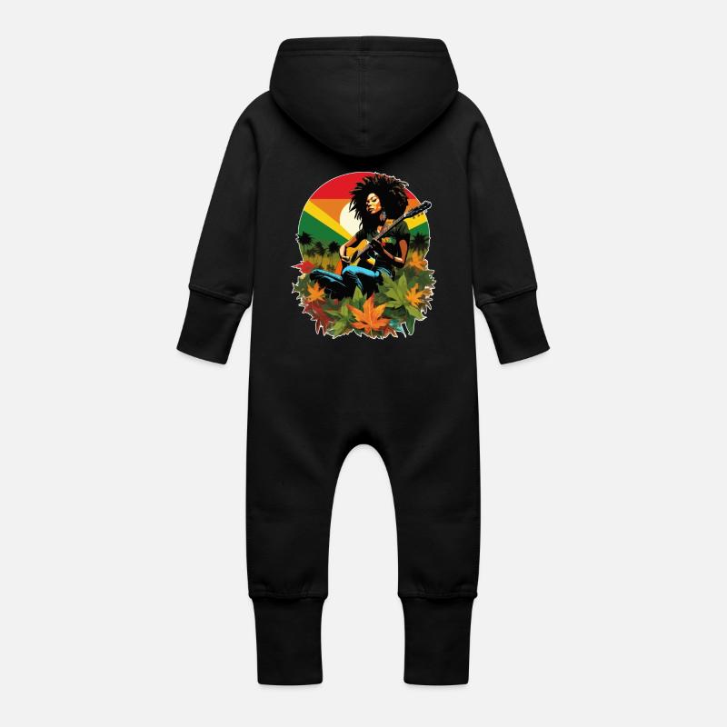 Guitariste de reggae rastafari - Grenouillère à capuche bio en molleton Bébé - noir