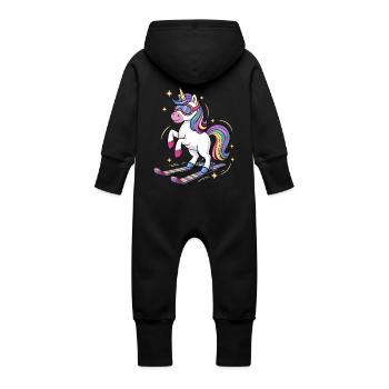 Licorne sur le cadeau de ski alpin alpin hiver - Grenouillère à capuche bio en molleton Bébé - noir - Dos