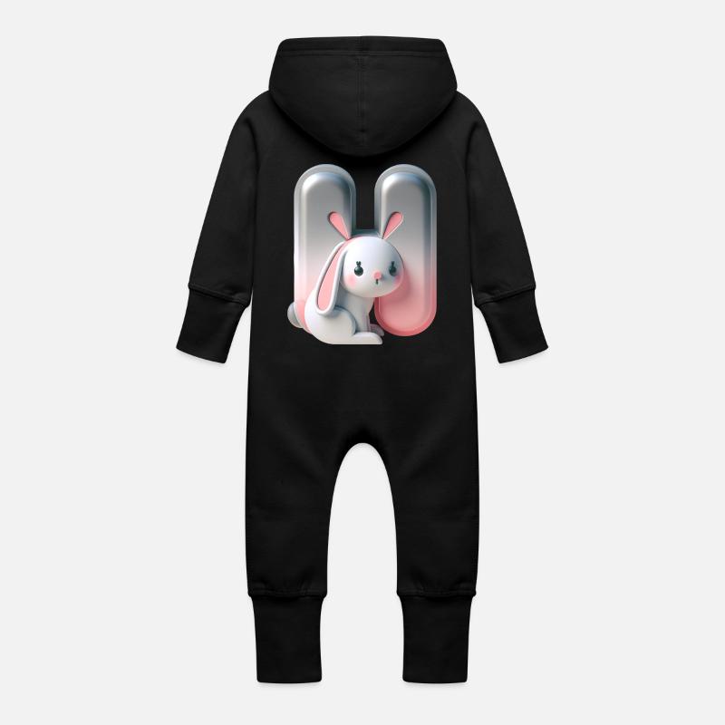 Lapin mignon à côté de la lettre H - Grenouillère à capuche bio en molleton Bébé - noir