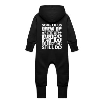 Plumbers Play With Pipes - Baby Organic Sweat Overalls With Hood - vanilla - Back