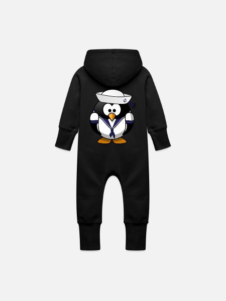 sailor Penguin - Baby Organic Sweat Overalls With Hood - black
