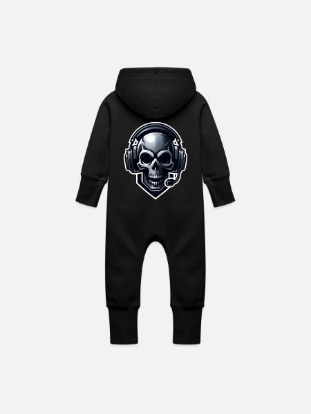 Totenkopf mit Gaming Headset - Baby Bio Sweat Overall mit Kapuze - Schwarz