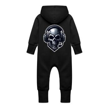 Skull with Gaming Headset - Baby Organic Sweat Overalls With Hood - vanilla - Back