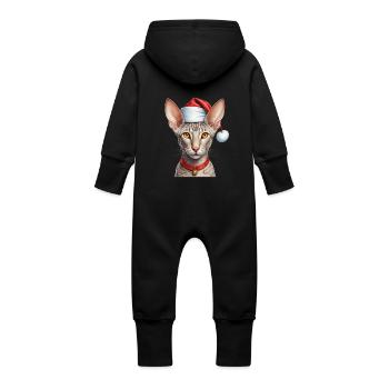 Christmas oriental shorthair cat - Baby Organic Sweat Overalls With Hood - black - Back