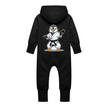 Martial Arts Penguin Karate, Kung Fu, Judo - Baby Organic Sweat Overalls With Hood - vanilla - Back