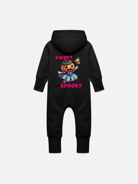 Cute Halloween Princess with Butterfly - Baby Organic Sweat Overalls With Hood - black