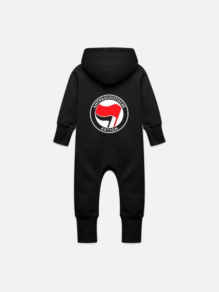 Antifaschistische Aktion - Baby Bio Sweat Overall mit Kapuze - Schwarz
