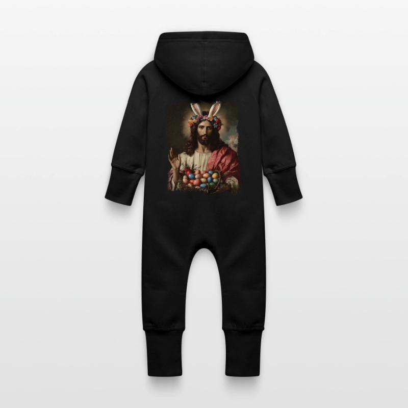 Jesus Christ at Easter with Easter eggs Baby Organic Sweat Overalls With Hood
