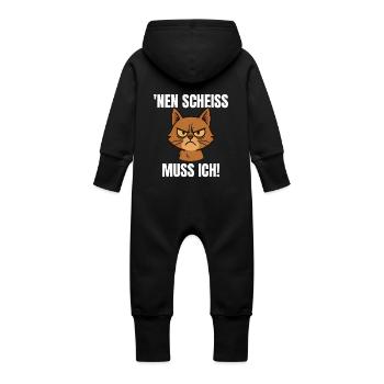 Funny Cat Middle Finger N Fuck - Baby Organic Sweat Overalls With Hood - black - Back