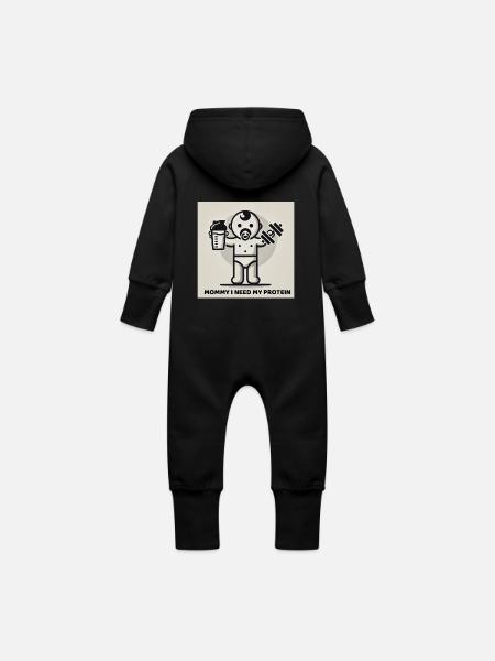 Protein Power Baby - Baby Organic Sweat Overalls With Hood - black