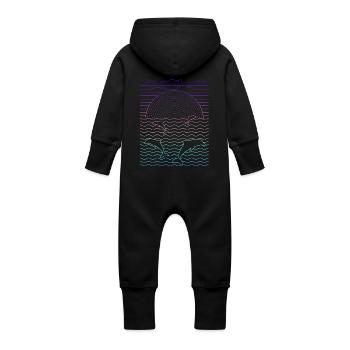 Sea & Dolphins (Lines) - Baby Organic Sweat Overalls With Hood - black - Back