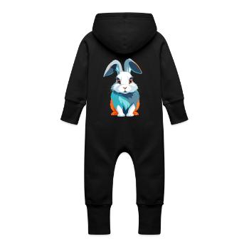 Rabbit Vector Art with Vibrant Colors Illustration - Baby Organic Sweat Overalls With Hood - vanilla - Back