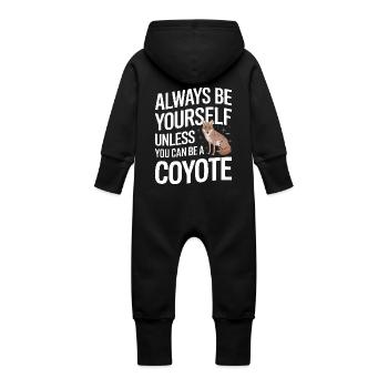 Coyote Animal Funny - Baby Organic Sweat Overalls With Hood - vanilla - Back