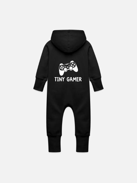 Tiny Gamer Baby Daddy Gamer - Baby Organic Sweat Overalls With Hood - black