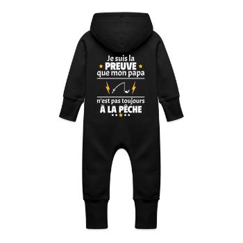 Preuve que mon papa pêche, papa pêcheur, pêche - Grenouillère à capuche bio en molleton Bébé - noir - Dos