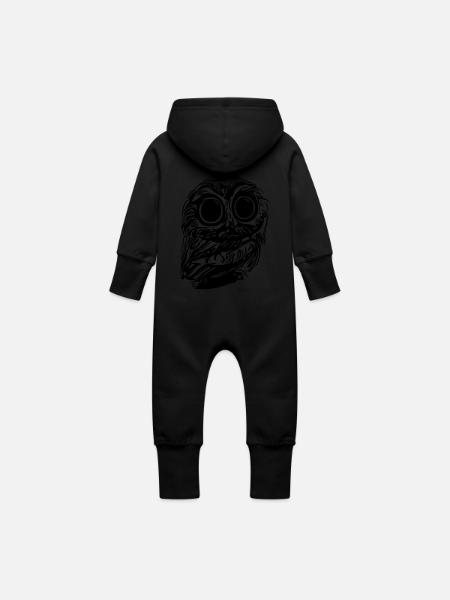 hibou - Grenouillère à capuche bio en molleton Bébé - noir