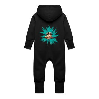 Yeast dumpling on graffiti - Baby Organic Sweat Overalls With Hood - black - Back